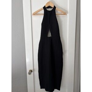 Nasty Gal Black Halter Bodycon Midi Dress XS Open Back Minimalist 90s Style